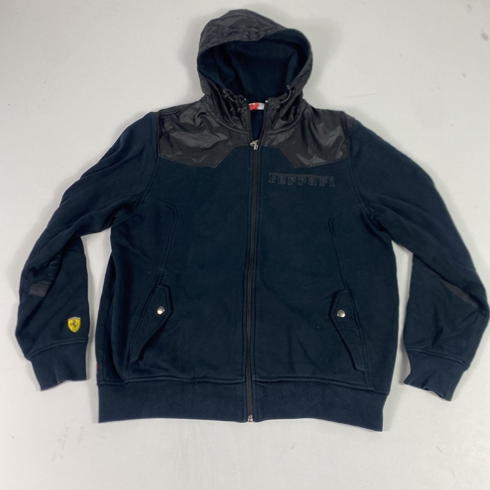 Scuderia Ferrari Jacket Mens Large Blue F1 Racing Hooded Zip Puma Sweatshirt